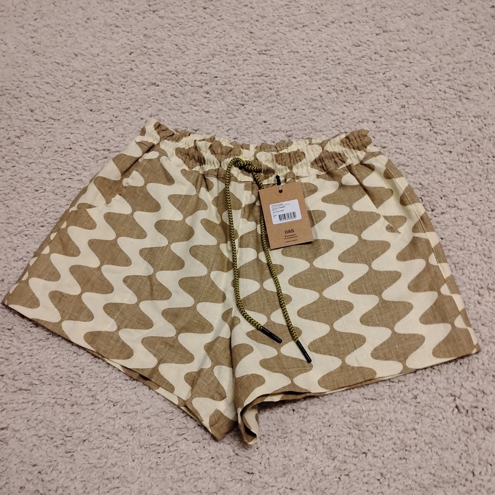 OAS Shorts Womens Medium Drawstring Company Linen Lauda Drizzle Beach Geometric